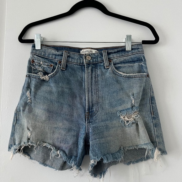 Abercrombie & Fitch Distressed High-Waisted Jean Shorts - Picture 1 of 3